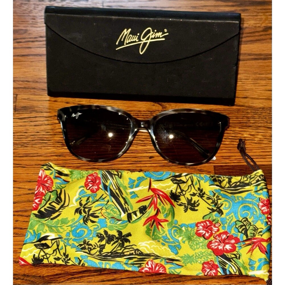 Maui Jim HONI Grey Tortoise Stripe POLARIZED Grey GLASS Lens Sunglass GS758-11S